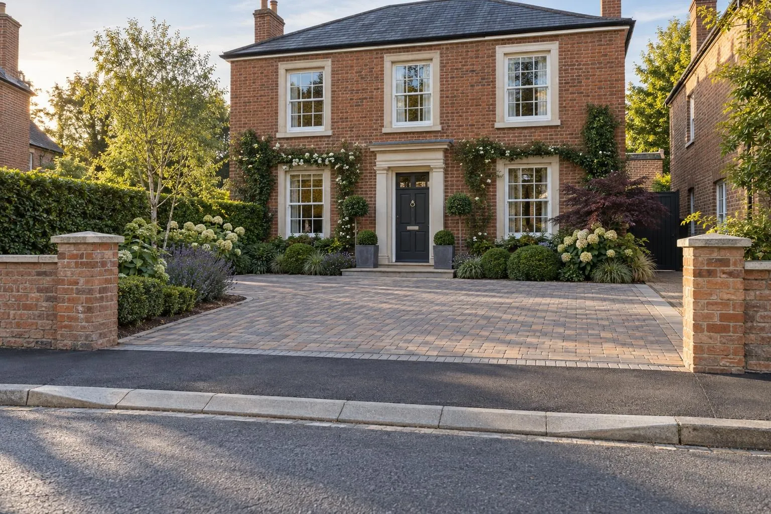 Dropped kerb on a Georgian brick and stone house, typical of Ampthill