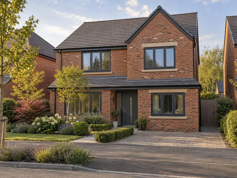 Garage conversion on a new-build red-brick home, typical of Cranfield