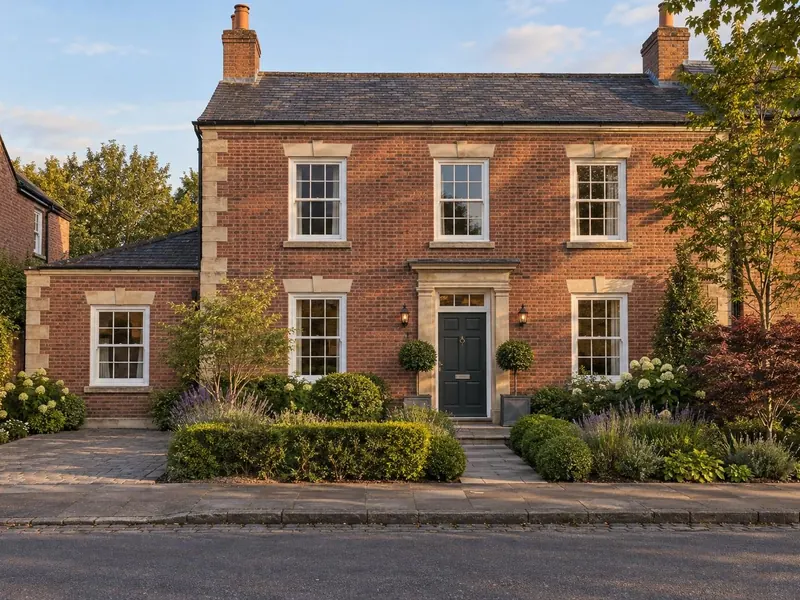 Garage conversion on a Georgian brick and stone house, typical of Ampthill