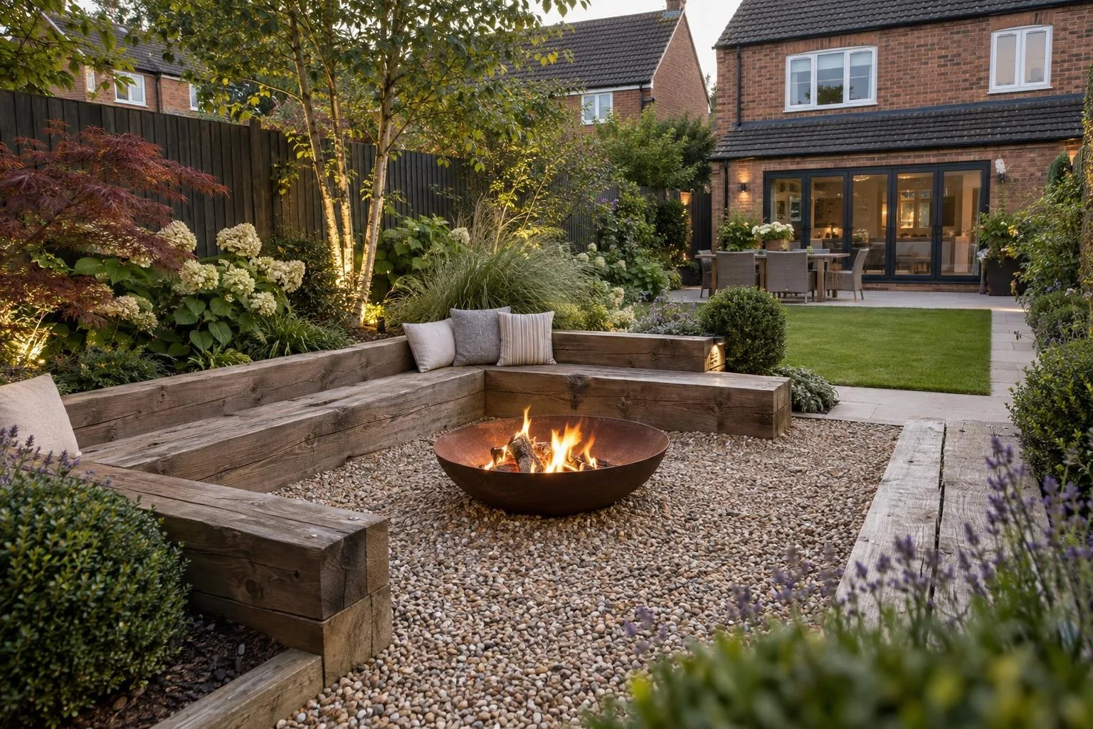 Ironstone fire pit and bench in an old town yard in Towcester Ironstone fire pit and bench in an old town yard in Towcester
