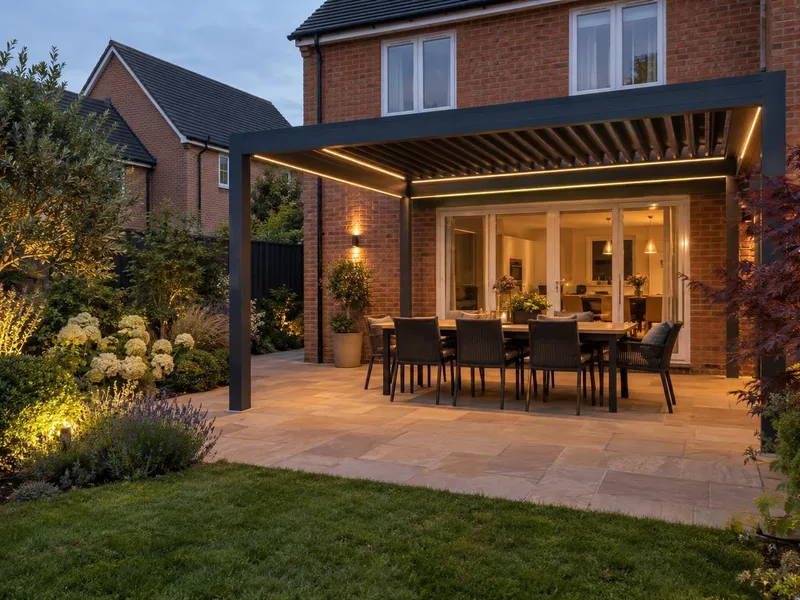 Louvred aluminium pergola over a patio Louvred aluminium pergola over a patio