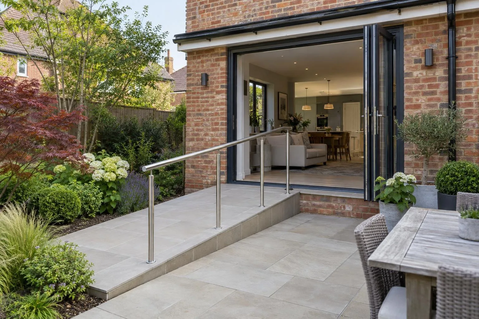 Concrete access ramp alongside a front driveway on a suburban street in Towcester Concrete access ramp alongside a front driveway on a suburban street in Towcester