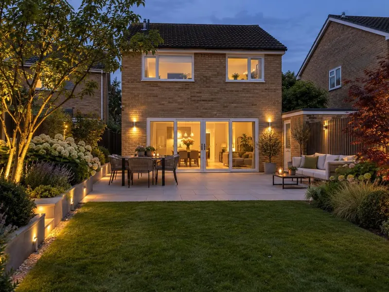 Porcelain patio on a 1970s–80s Milton Keynes estate house, typical of Bletchley