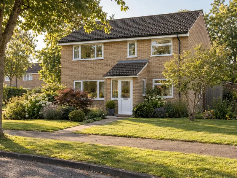 Porch on a 1970s–80s Milton Keynes estate house, typical of Bletchley