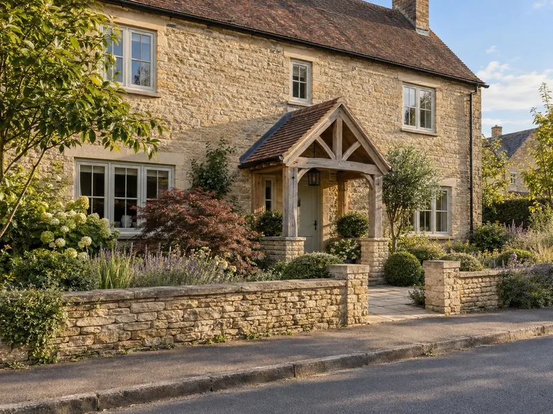 Porch on a limestone cottage, typical of Olney