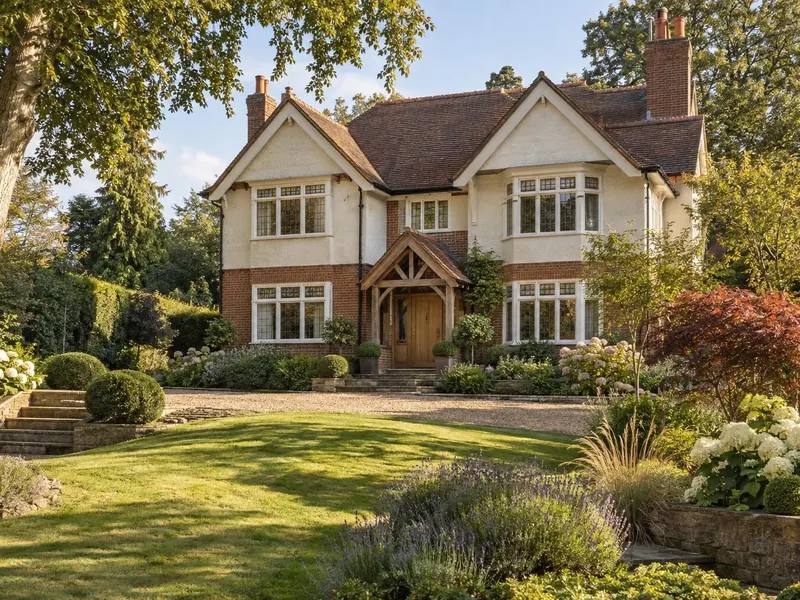 Porch on a larger detached house, typical of Bow Brickhill