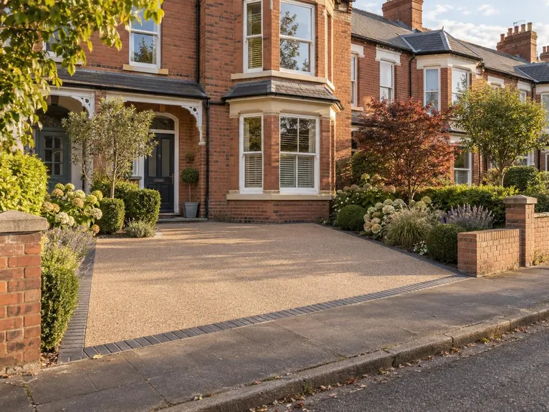 Resin bound driveway on a Victorian terraced house, typical of Wolverton