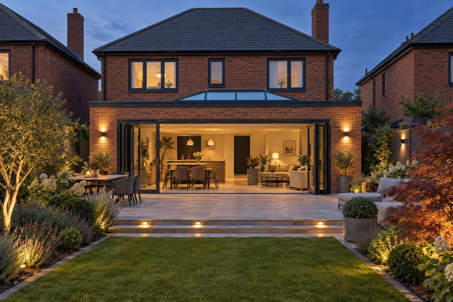 Single storey extension – new-build red-brick home Single storey extension on a new-build red-brick home, typical of Leighton Buzzard