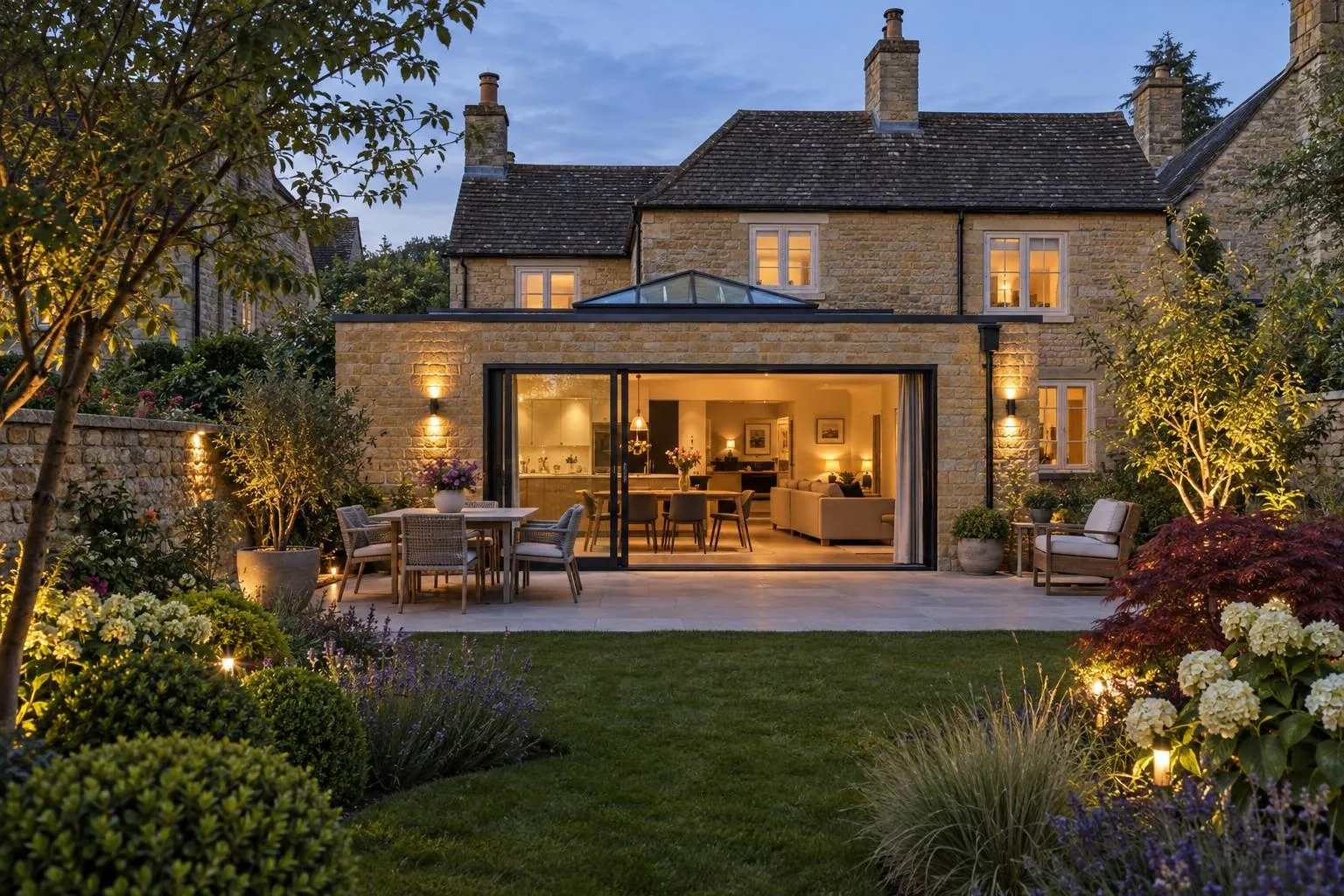 Single storey extension on a limestone cottage, typical of Olney