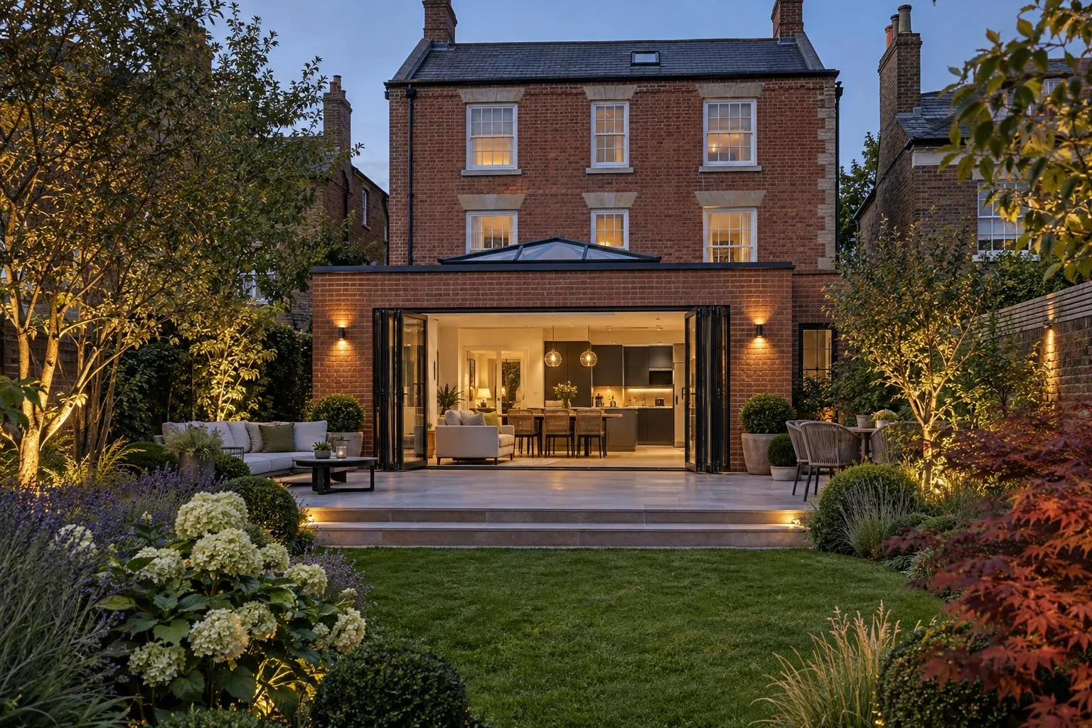 Single storey extension on a Georgian brick and stone house, typical of Ampthill