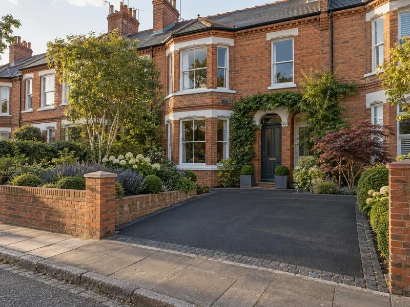 Tarmac driveway on a Victorian terraced house, typical of Wolverton